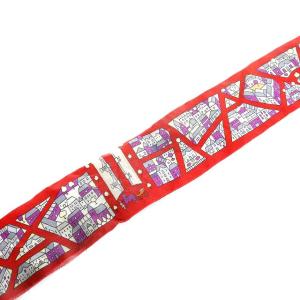 HERMES スカーフ ツイリー 17rue de sevres  シルク 総柄 マルチカラー レッド