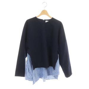 20SS ダブルクロスボックスレイヤードプルオーバー 38 紺 白