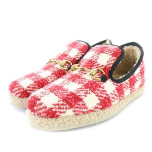 GUCCI 575850 20AW ホースビット ローファー チェック ボア 37 レッド系