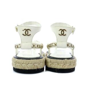 CHANEL サンダル トング マトラッセ エスパドリーユ ココマーク チェーン レザー 23.5cm