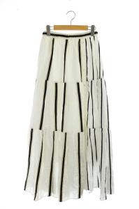 20SS ストライプティアードスカート 36 ホワイト