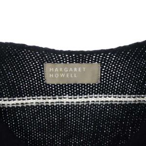MARGARET HOWELL Vネックニット セーター 長袖 ボーダー ウール 2 ブラック