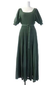 21SS パフプリーツスクエアネックニットワンピース 36 グリーン