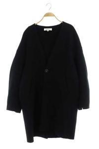 21AW ウールリバー カーデコート ノーカラー アウター ミドル丈 38 黒 ブラック