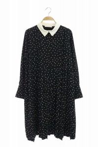 CELFORD 20AW  Aラインシャツプリーツワンピース ロング ドット ブラック ホワイト