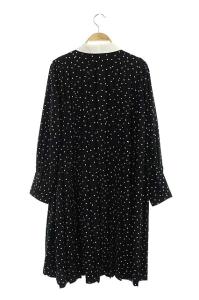 CELFORD 20AW  Aラインシャツプリーツワンピース ロング ドット ブラック ホワイト