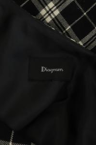 Diagram GRACE CONTINENTAL アシンメトリー チェック ラップワンピース フレア ロング ノースリーブ ウール 36 黒 白 ブラック ホワイト