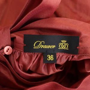 Drawer シルク混 バックリボンブラウス ギャザー ハイネック 五分袖 36 レッド