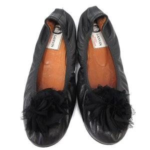 LANVIN フラワーデザインバレエシューズ レザー 23cm ブラック