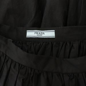 PRADA ギャザースカート コットン裾レース ロング フレア 38 ブラック