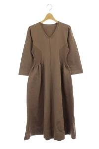 20AW Vネックホールガーメントワンピース ロング フレア プルオーバー モカ