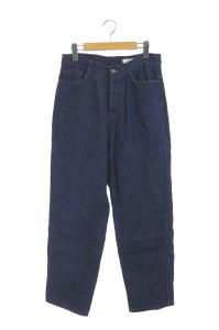 リネンデニムパンツ テーパード ボタンフライ 2 ブルー