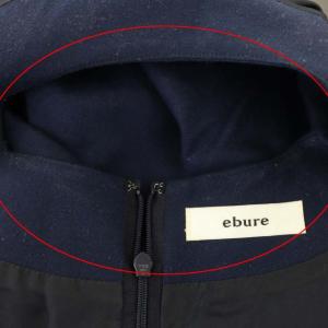ebure ウール ロング マキシ ワンピース ギャザー フレア ロング 長袖 36 ネイビー