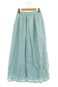 ebure リネン ロング マキシ丈 フレア ギャザースカート ペチコート付き 38 スカイブルー