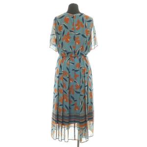 ANAYI グラフィカルフラワープリントフレアワンピース ロング 36 ブルー オレンジ