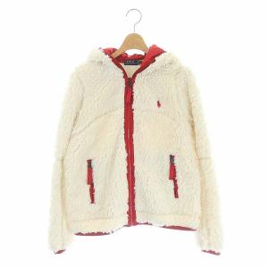 ロゴ刺繍ボアフリースフードジャケット S ホワイト