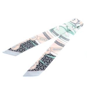 ツイリー スカーフ シルク リボン チェーン柄 ピンク