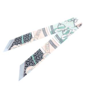 HERMES ツイリー スカーフ シルク リボン チェーン柄 ピンク