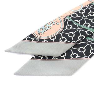 HERMES ツイリー スカーフ シルク リボン チェーン柄 ピンク