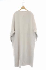 ebure super120's ダブルビーバー ノーカラーロングコート 38 アイボリー