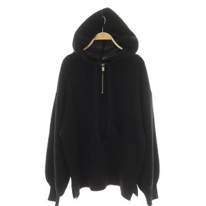 20AW 畦パーカーニット セーター 長袖 プルオーバー ハーフジップ 切替 ボリュームスリーブ 36 ブラック