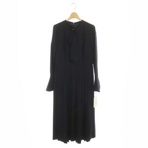 18AW ボウタイ プリーツドレス ワンピース フレア ロング ダークネイビー