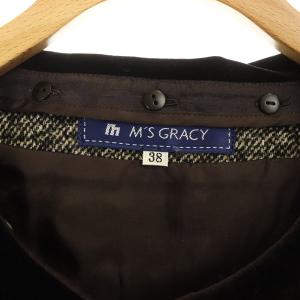 M'S GRACY ベロアラウンドカラージャケット ツイード 38 ブラウン