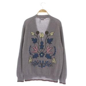 QUEENE AND BELLE バックフラワーカシミヤカーディガン Vネック スモークパープル