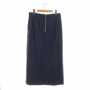 Drawer ウール ツイルフロントプリーツスカート フレア ロング 38 ネイビー