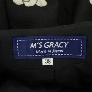 M'S GRACY フレアスカート 膝丈 カメリア刺繍 ブラック