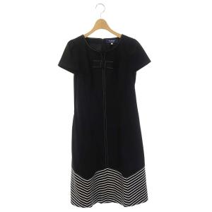 20年製 ボーダーリボンワンピース 半袖 40 ブラック ホワイト