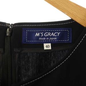 M'S GRACY 20年製 ボーダーリボンワンピース 半袖 40 ブラック ホワイト