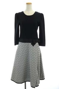 ドッキングリボンワンピース ロング フレア 切替 花刺繍 ブラック ホワイト