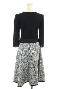 M'S GRACY ドッキングリボンワンピース ロング フレア 切替 花刺繍 ブラック ホワイト