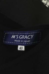 M'S GRACY ドッキングリボンワンピース ロング フレア 切替 花刺繍 ブラック ホワイト