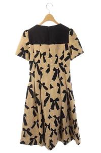 M'S GRACY 半袖リボンワンピース ロング 総柄 ベージュ ブラック