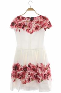 M'S GRACY ワンピース フレンチスリーブ フレア タック 膝丈 花柄 ラウンドネック ピンク ホワイト