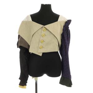 レイヤーデザイン ショートブラウス シャツ 長袖 プルオーバー 切替 チェック 38 マルチカラー