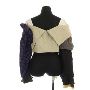 ENFOLD レイヤーデザイン ショートブラウス シャツ 長袖 プルオーバー 切替 チェック 38 マルチカラー