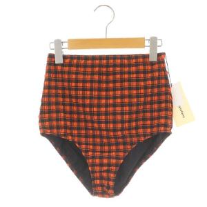 ハイウエストショーツ スイムウェア チェック 38 オレンジ ブラック