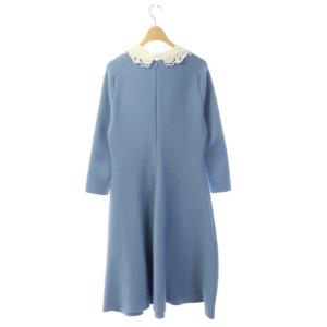 ANAYI エンブロイダリーカラーフレアーワンピース ニット 38 ライトブルー