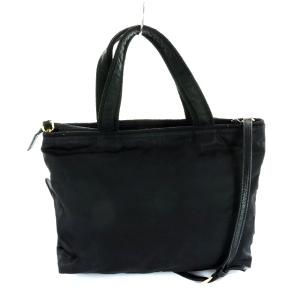 PRADA JACQUARD PASSAM 2WAY ハンドバッグ ナイロン ロゴ リボン ブラック