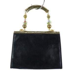 GIANNI VERSACE バイカラーレザーハンドバッグ ブラック