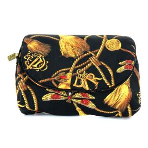 ミラー付きポーチ トンボ タッセル柄 ゴールド ブラック