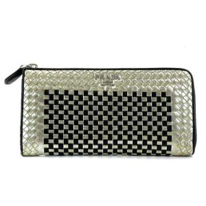 長財布 L字ファスナー レザー シルバー ブラック