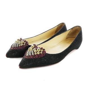 パンプス ビジュー スタッズ ポインテッドトゥ フラット 36 23cm ブラック