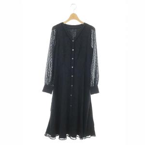 20AW レースJQコンビワンピース 切替 シアー フレア ロング 花柄 36 ダークネイビー