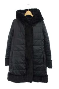 ANAYI リバーシブルフェイクファーダウンコート 38 ブラック