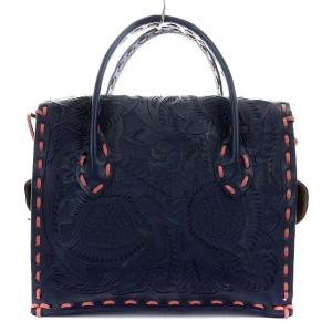 CARVING TRIBES ステッチ カービングバッグ ハンドバッグ レザー ネイビー