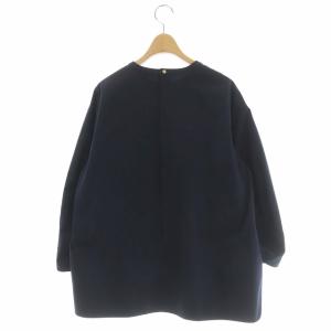 Drawer コットンドビー ノーカラーブラウス オーバーサイズ チュニック丈 36 紺